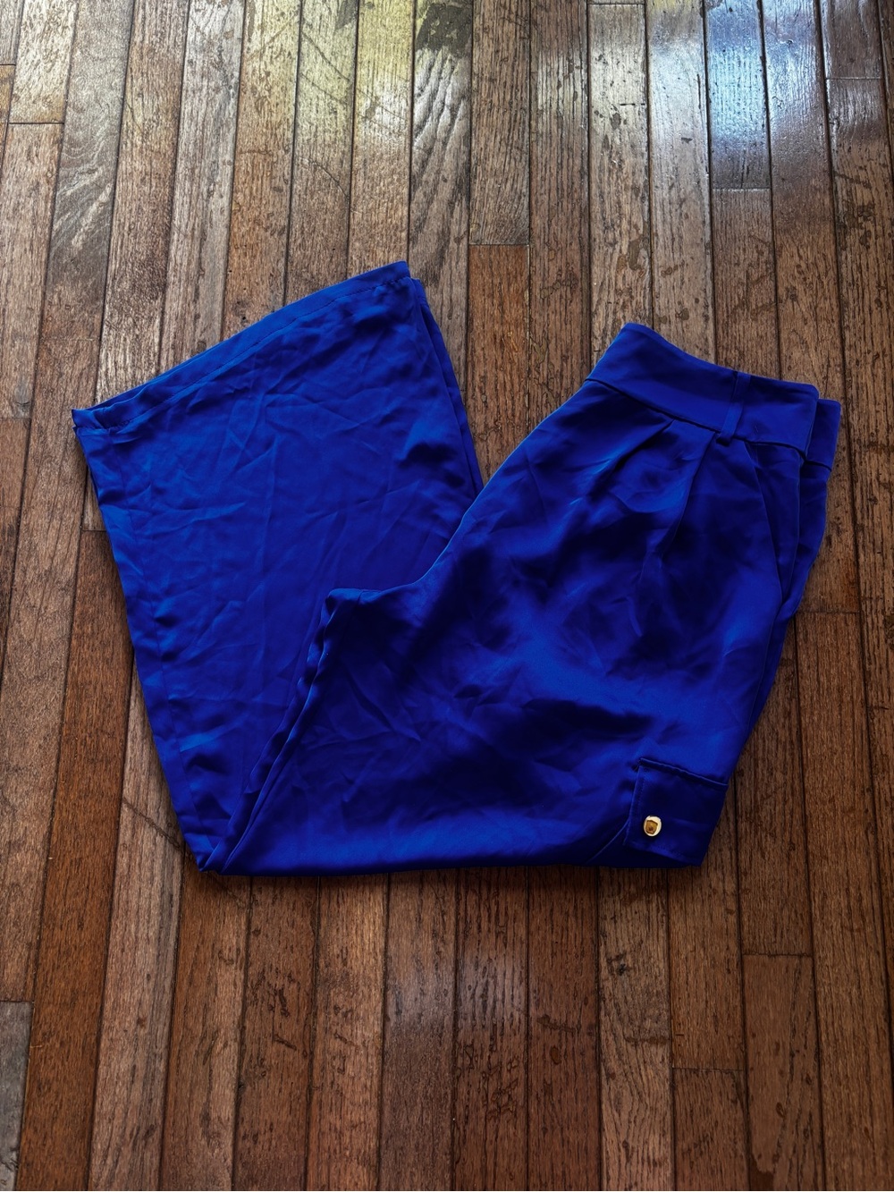 Womens Ramy Brook Rumer Satin Wide Leg Cargo Pants Cabana Blue size 12